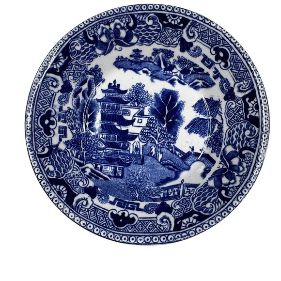 Willow Ware Royal Ironstone Ridgeway Semi China Bowls Blue Transferware 4.5" Vtg - Picture 9 of 12